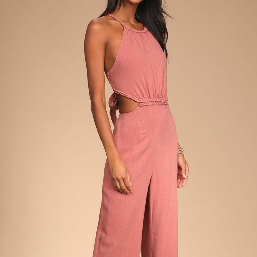 Lulus Rose Pink Tie-Back Wide-Leg Jumpsuit size M NWT